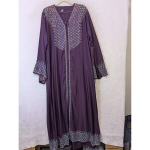 Magic Touch Dubai Purple Rhinestone Abaya Zip Front Maxi Dress XL